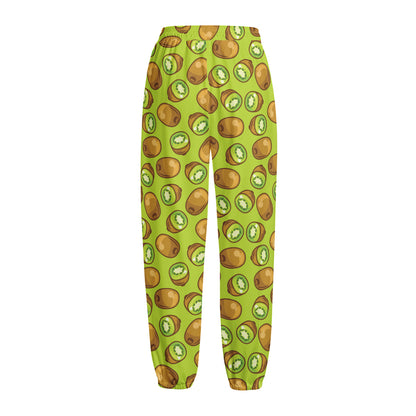 Cute Kiwi Pattern Print Fleece Lined Knit Pants