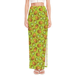 Cute Kiwi Pattern Print High Slit Maxi Skirt