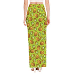 Cute Kiwi Pattern Print High Slit Maxi Skirt