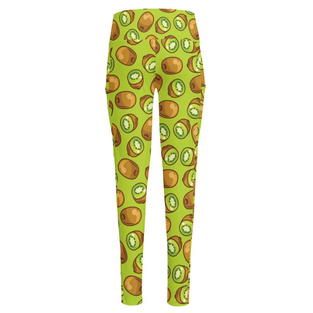 Cute Kiwi Pattern Print High-Waisted Pocket Leggings