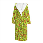 Cute Kiwi Pattern Print Hooded Bathrobe
