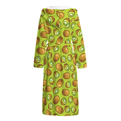 Cute Kiwi Pattern Print Hooded Bathrobe