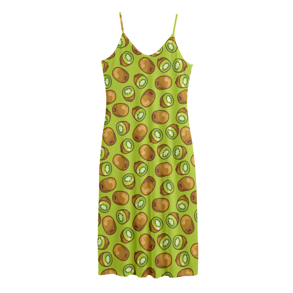Cute Kiwi Pattern Print Jersey Midi Cami Dress