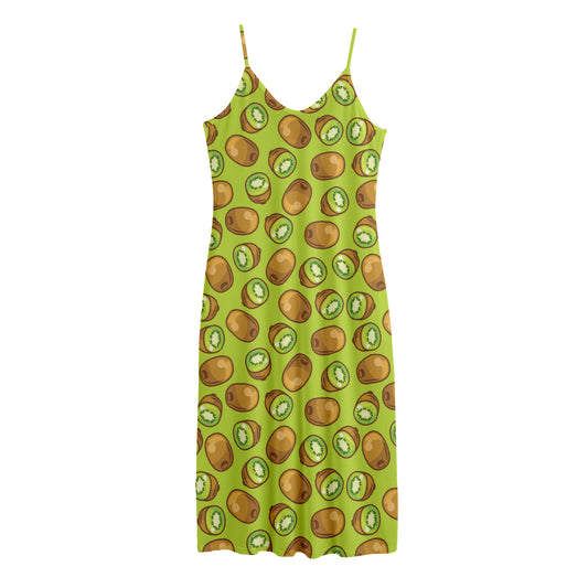 Cute Kiwi Pattern Print Jersey Midi Cami Dress