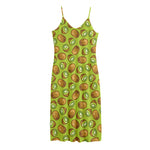 Cute Kiwi Pattern Print Jersey Midi Cami Dress