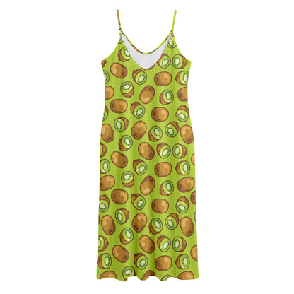 Cute Kiwi Pattern Print Jersey Midi Cami Dress