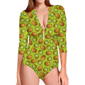 Cute Kiwi Pattern Print Long Sleeve Swimsuit