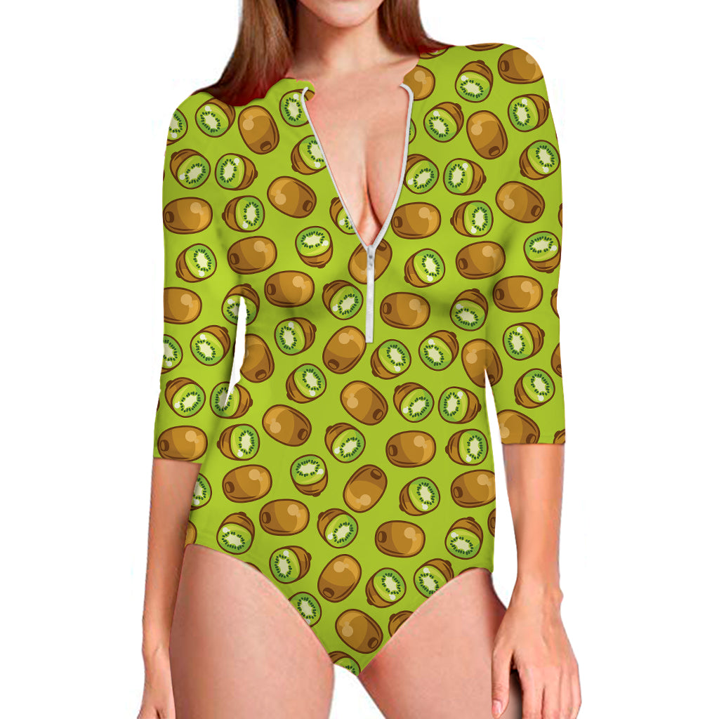 Cute Kiwi Pattern Print Long Sleeve Swimsuit
