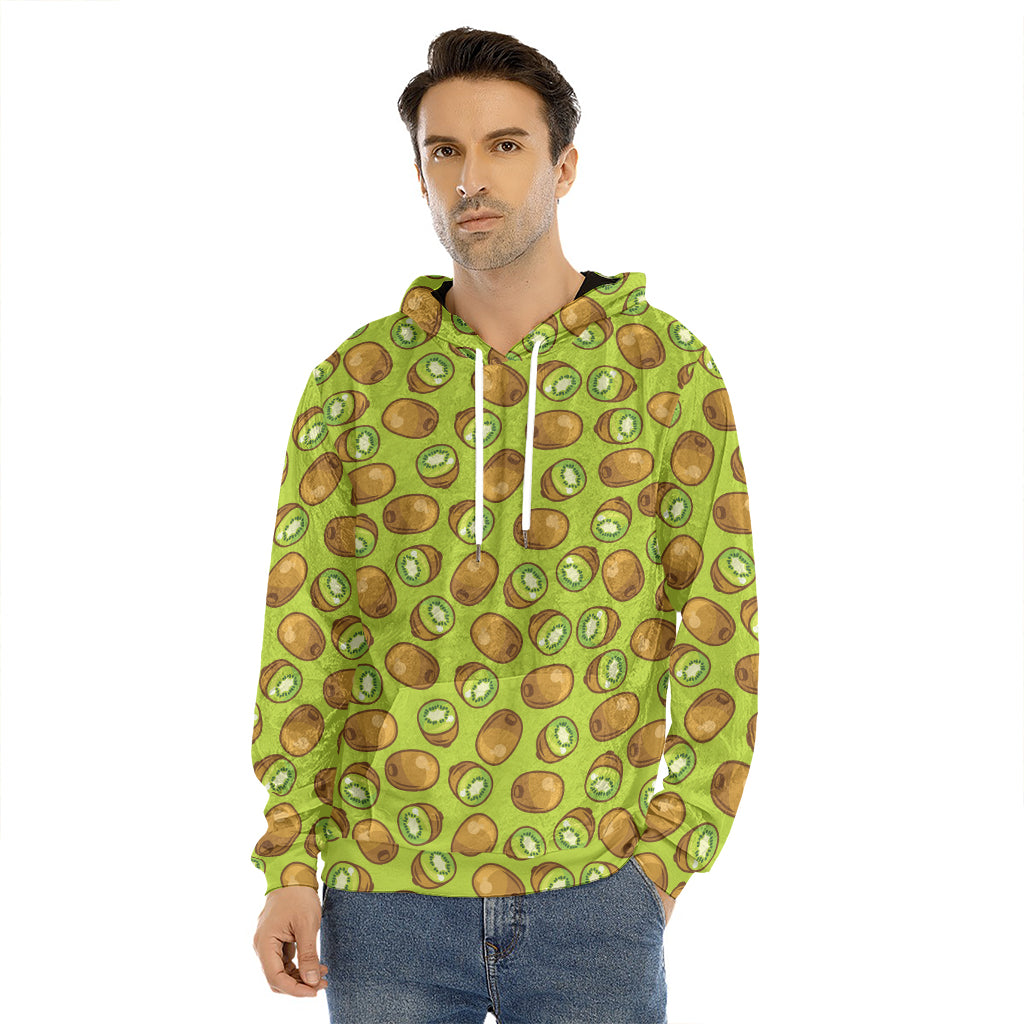 Cute Kiwi Pattern Print Men's Velvet Pullover Hoodie