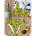 Cute Kiwi Pattern Print One Shoulder Bikini Top
