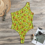 Cute Kiwi Pattern Print One Shoulder Bodysuit