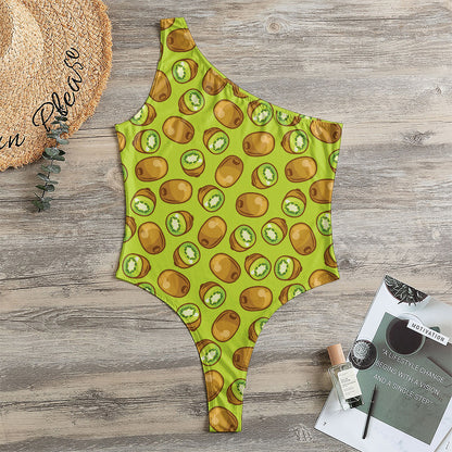 Cute Kiwi Pattern Print One Shoulder Bodysuit
