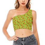 Cute Kiwi Pattern Print One Shoulder Crop Top