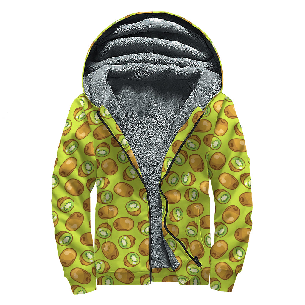 Cute Kiwi Pattern Print Sherpa Lined Zip Up Hoodie