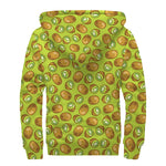 Cute Kiwi Pattern Print Sherpa Lined Zip Up Hoodie