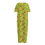 Cute Kiwi Pattern Print Short Sleeve Long Nightdress