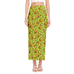 Cute Kiwi Pattern Print Side Slit Maxi Skirt