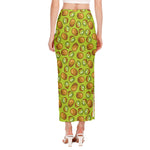 Cute Kiwi Pattern Print Side Slit Maxi Skirt