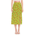 Cute Kiwi Pattern Print Side Slit Midi Skirt