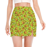 Cute Kiwi Pattern Print Side Slit Mini Skirt