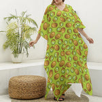 Cute Kiwi Pattern Print Silk V-Neck Kaftan Dress