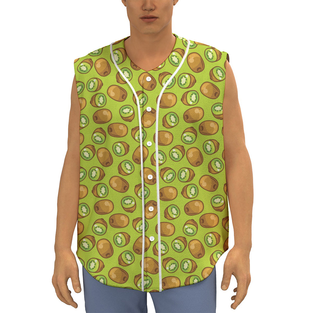 Cute Kiwi Pattern Print Sleeveless Baseball Jersey