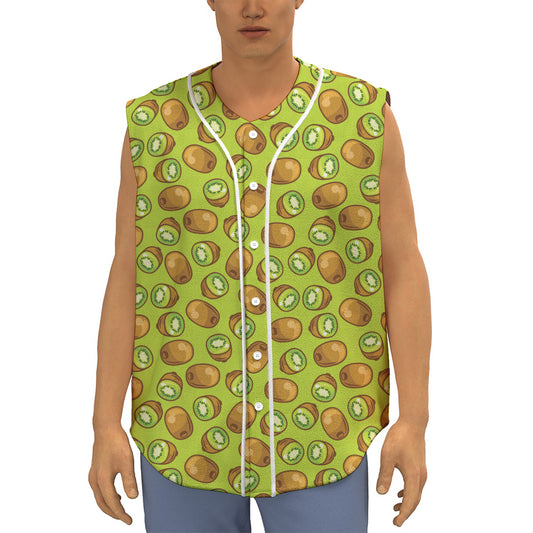 Cute Kiwi Pattern Print Sleeveless Baseball Jersey