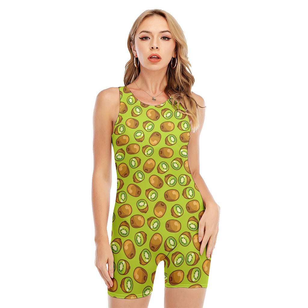 Cute Kiwi Pattern Print Sleeveless One Piece Swimsuit