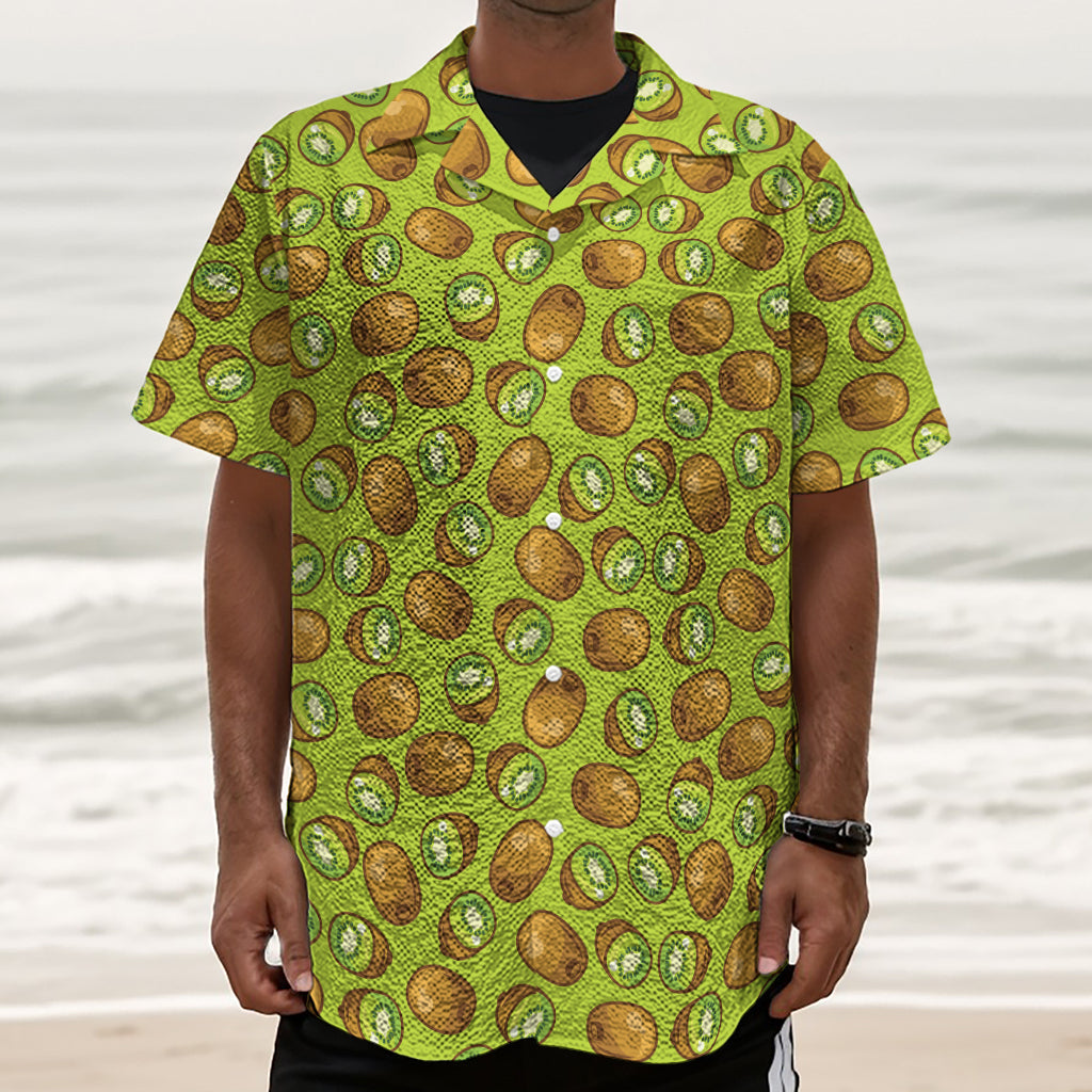 Cute Kiwi Pattern Print Textured Short Sleeve Shirt