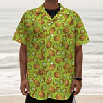 Cute Kiwi Pattern Print Textured Short Sleeve Shirt