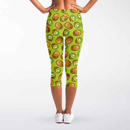 Cute Kiwi Pattern Print Women's Capri Leggings