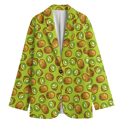 Cute Kiwi Pattern Print Women's Cotton Blazer
