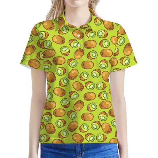 Cute Kiwi Pattern Print Women's Polo Shirt