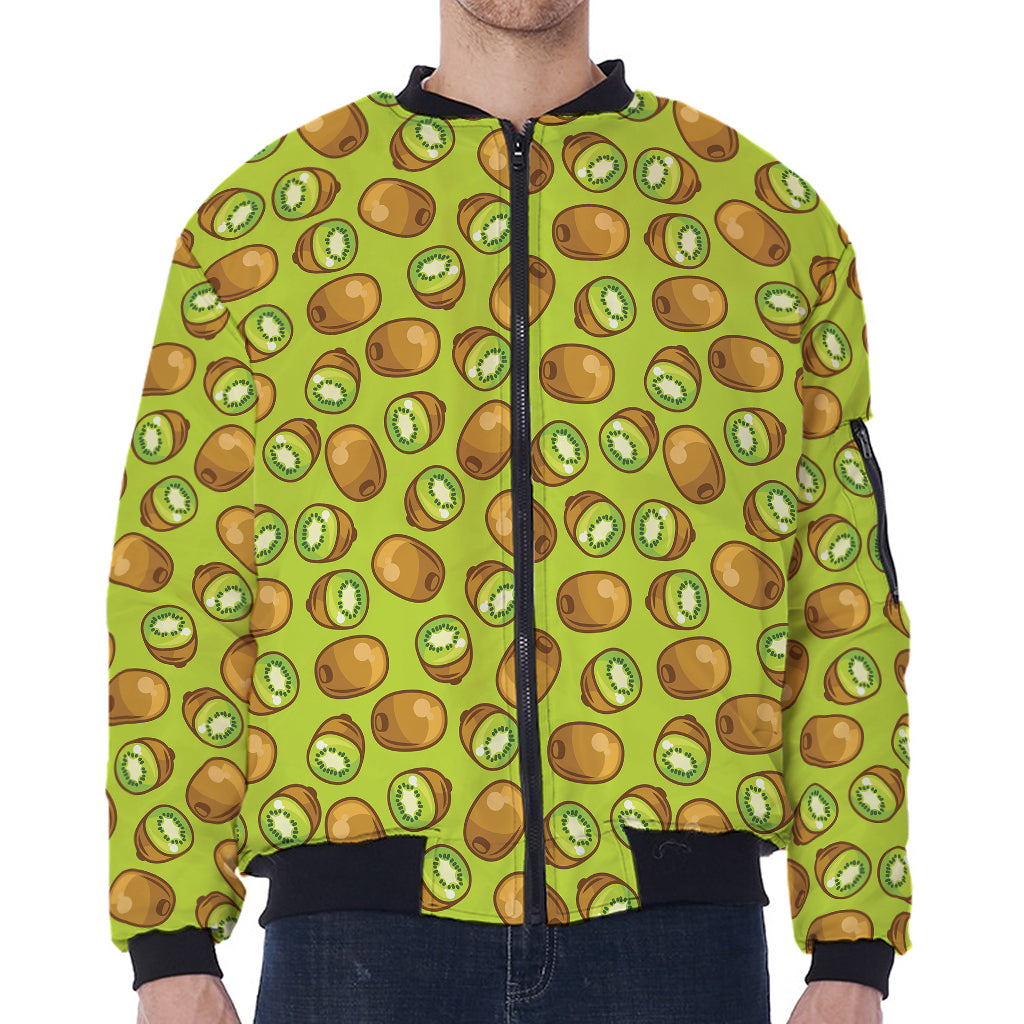 Cute Kiwi Pattern Print Zip Sleeve Bomber Jacket