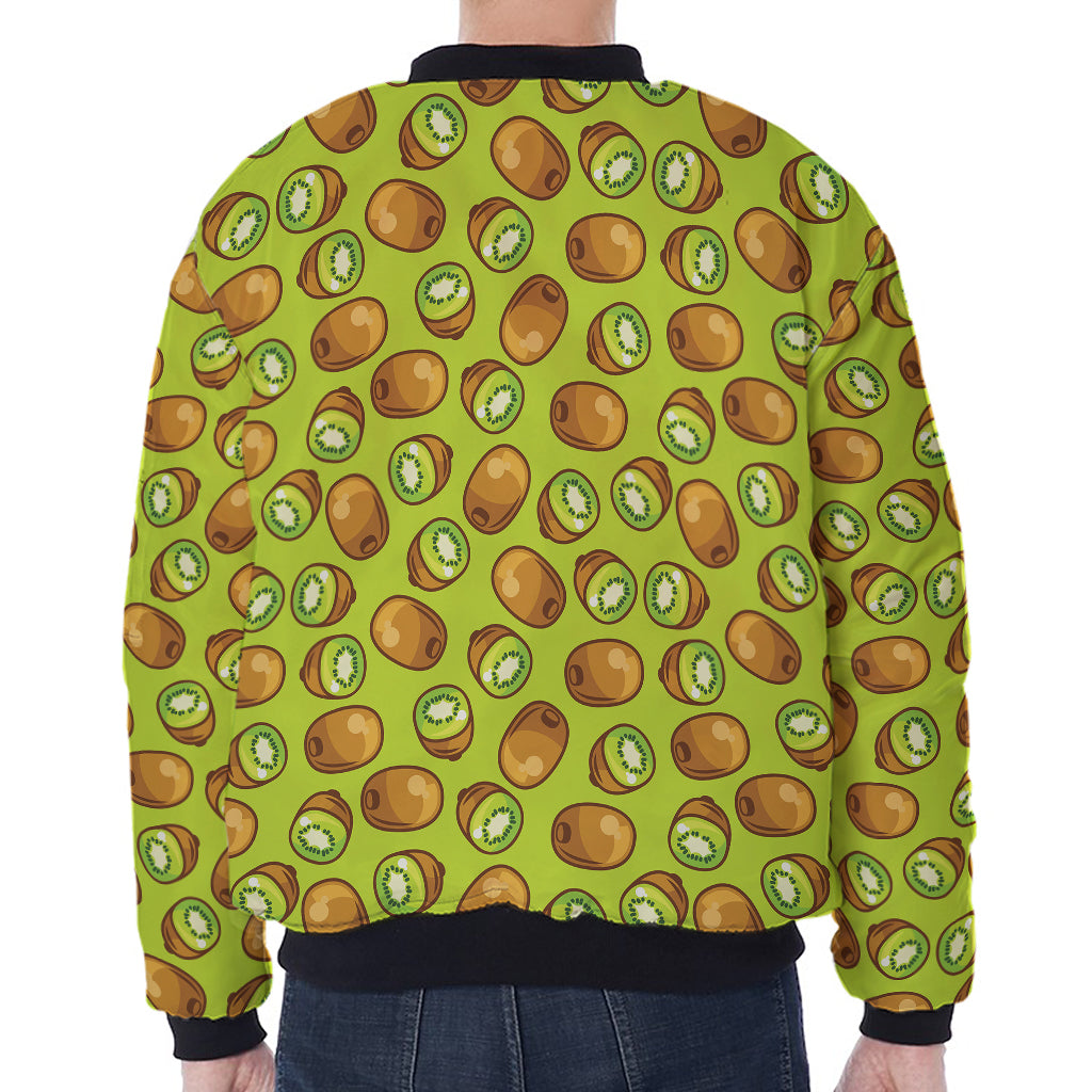 Cute Kiwi Pattern Print Zip Sleeve Bomber Jacket