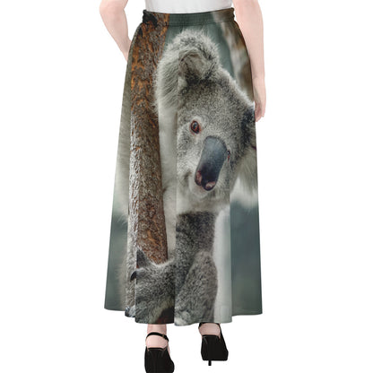 Cute Koala Print Chiffon Maxi Skirt