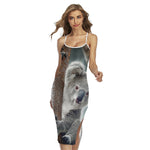 Cute Koala Print Cross Back Cami Dress