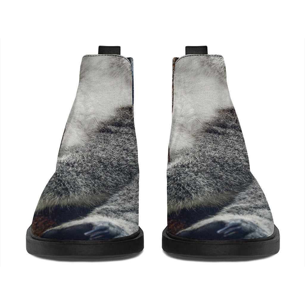 Cute Koala Print Flat Ankle Boots