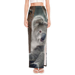 Cute Koala Print High Slit Maxi Skirt