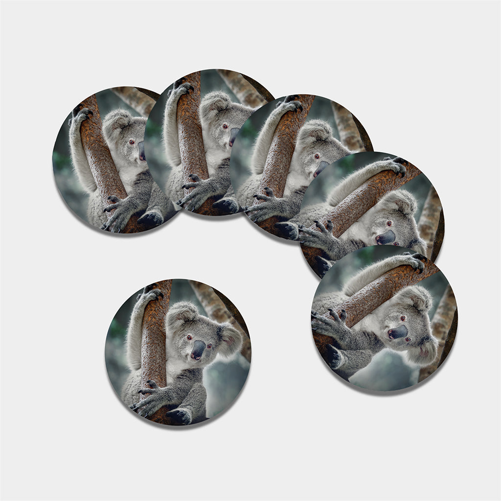Cute Koala Print Leather Coaster Set