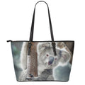 Cute Koala Print Leather Tote Bag With Zipper