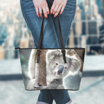 Cute Koala Print Leather Tote Bag