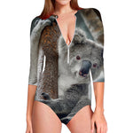 Cute Koala Print Long Sleeve Swimsuit