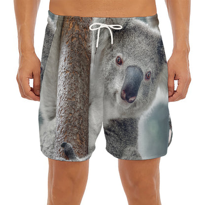 Cute Koala Print Men's Split Running Shorts