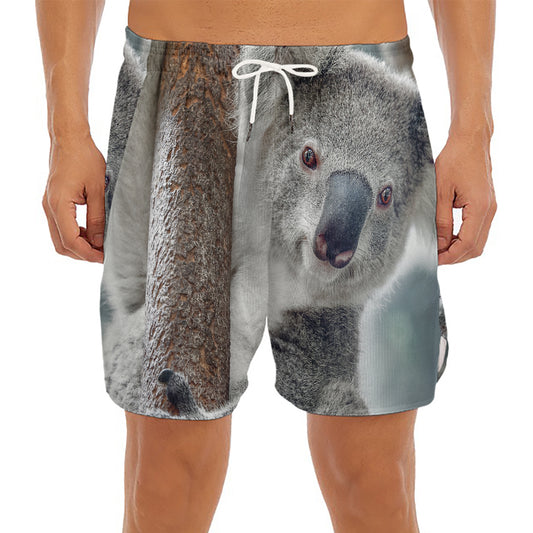 Cute Koala Print Men's Split Running Shorts