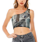 Cute Koala Print One Shoulder Crop Top