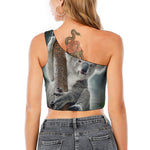 Cute Koala Print One Shoulder Crop Top