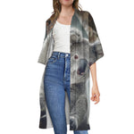 Cute Koala Print Open Front Beach Cover Up