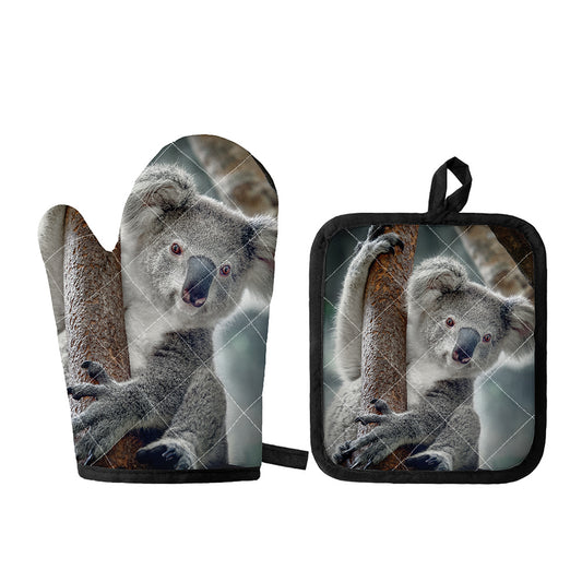 Cute Koala Print Oven Mitt And Pot Holder Set