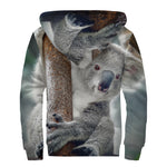Cute Koala Print Sherpa Lined Zip Up Hoodie